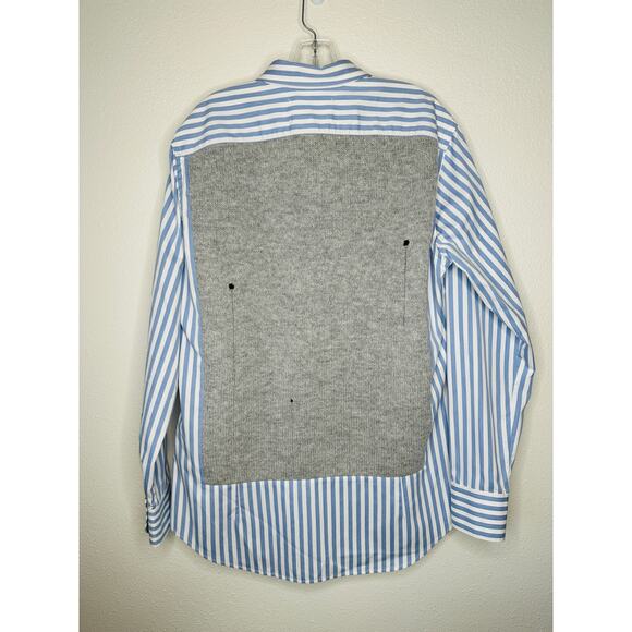 Maison Margiela Distressed Gray Vest Layered Blue & White Stripe Shirt - Picture 9 of 16